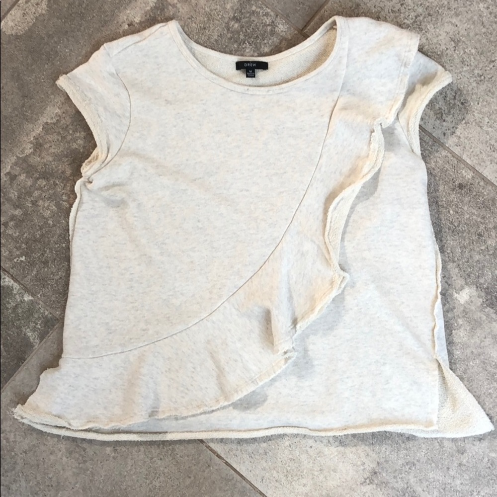 DREW Oatmeal Ruffle Short Sleeve Sweatshirt